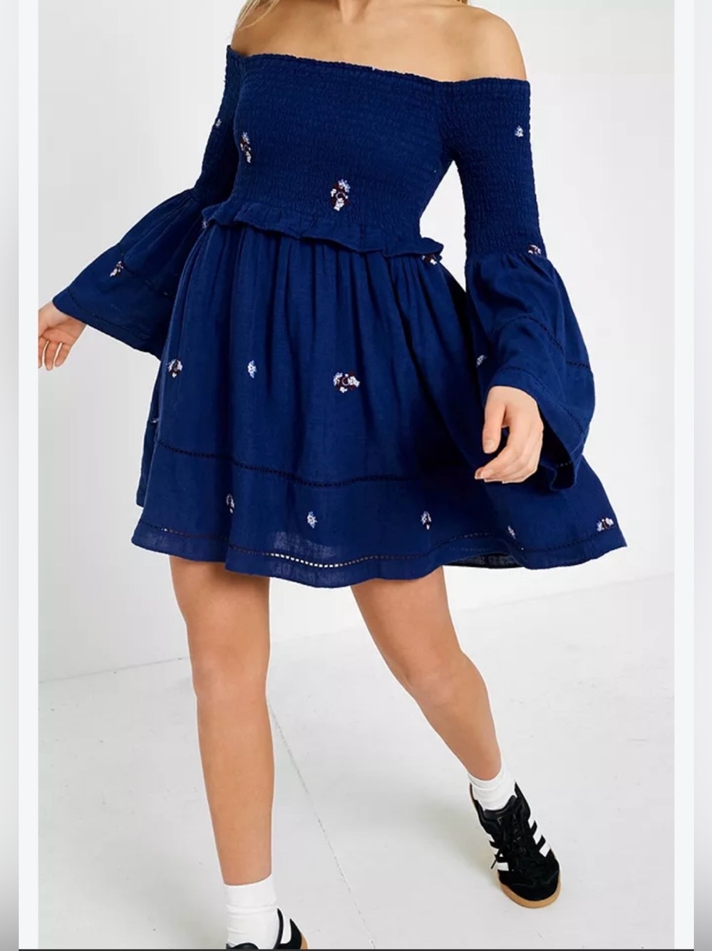 Free People Counting Daises Embroidered Off-Shoulder Mini Dress